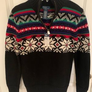 Polo by Ralph Lauren Boys Size L 14-16 NWT Quarter Zip Black Sweater